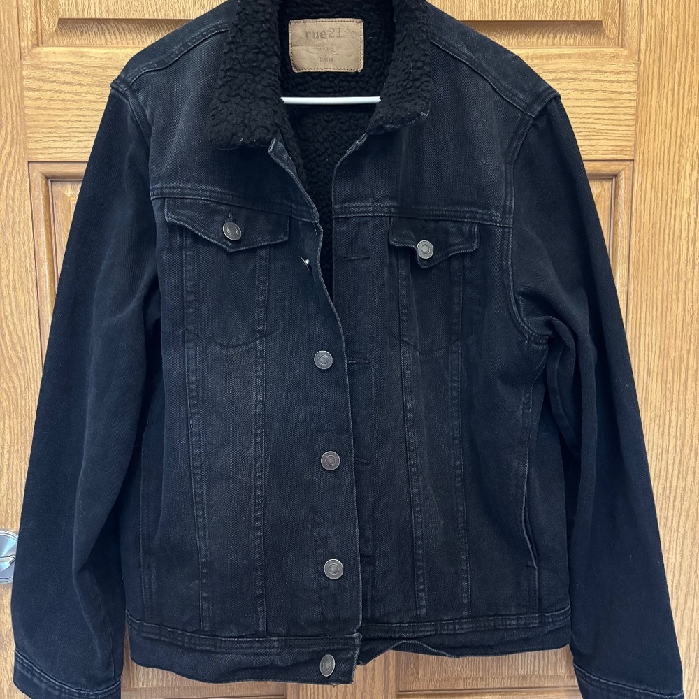 Rue 21 Womens Fleece Lined Denim Jacket Black Large